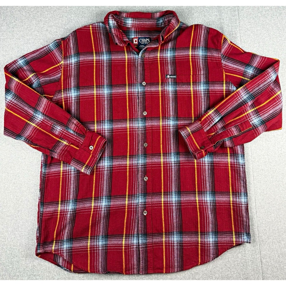 Chaps Mens L Plaid Flannel Cotton Button-Up Shirt Button-Down Long Sleeve